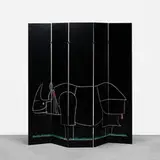 Rhinoceros screen (from Ultramobile series) by François-Xavier Lalanne and Kazuhide Takahama, 1976, lacquered wood, rubber, serigraph print, sold Sep 2015