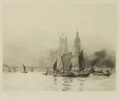 Untitled by William, WILLIAM LIONEL WYLLIE (1851-1931) WESTMINSTER Etching, sold Dec 2019