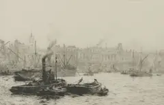 Untitled by William, WILLIAM LIONEL WYLLIE (1851-1931) CUSTOMS HOUSE THAMES Etching, sold Dec 2019
