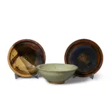 Viola Frey, Brown Glaze Plate, Celadon Bowl and Brown Glaze Plate, Brown Glaze Plate, Celadon Bowl and Brown Glaze Plate