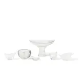 Tapio Wirkkala, Group of Six Kantarelli Vessels, for Iittala, blown glass, each signed and variously inscribed and dated