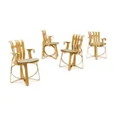 Set of Four Cross Check Armchairs by Frank Gehry, for Knoll, bent-laminated maple, upholstered cushions, each with branded Gehry/Knoll mark and date, sold Jul 2024