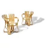 Pair of Cross Check Armchairs by Frank Gehry, for Knoll, bent and laminated maple, each with stamped facsimile signature and firm's mark, sold Jul 2024
