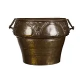 Large Jardiniere by Roycroft, brass, impressed Orb hallmark on handle, sold Aug 2024