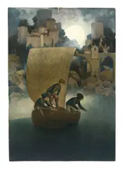 Maxfield Parrish, Wynken, Blynken and Nod, Color reproduction print on board