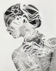 Herbert Matter, Untitled (Woman with Beads), 1948, Oversized gelatin silver print; the photographer's credit stamp on the reverse
