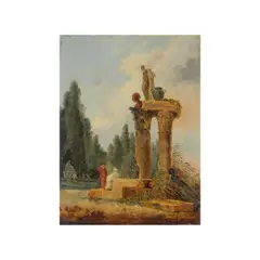 Hubert Robert, Promeneurs devant des ruines antiques, oil on panel