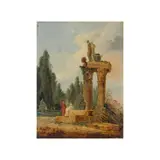 Hubert Robert, Promeneurs devant des ruines antiques, oil on panel