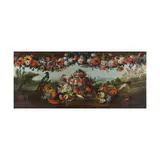 Oiseau et fruits sur fond de paysage by Atelier de Alexandre-François Desportes, oil on canvas, sold Mar 2024