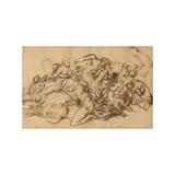 Théodore Géricault, Étude pour le Radeau de la Méduse (recto); Etude de figure pour un des personnages du Radeau de la Méduse (verso), black chalk, pen and brown ink on paper