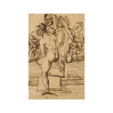Théodore Géricault, Scène orientale (Le Massacre des Janissaires ?) (recto) ; Croquis (ilisible) (verso), black chalk, pen and brown ink, on paper partially laid down