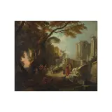 Jacques de Lajoue, Promeneuses au pied de la fontaine de Neptune, oil on canvas