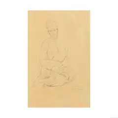Nelly Marez-Darley, Jeune homme au costume traditionnel d'Orient, black chalk on beige paper
