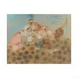 Jean Launois, Quatre femmes orientales au repos, pastel sur papier beige