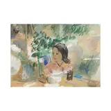 Jean Launois, A table, aquarelle et gouache sur papier beige