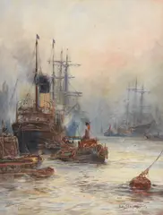 Frederick, 'Upper Pool, London', watercolour heightened with white