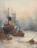 Frederick, 'Upper Pool, London', watercolour heightened with white