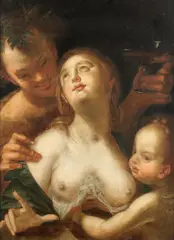 Venus and Cupid by Hans von Aachen, oil on canvas, sold Dec 2023