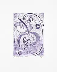 Shara Hughes, Night Opening, Etching and drypoint in purple, 2022, on BFK Rives wove paper