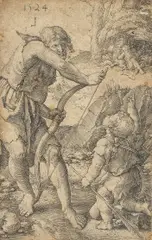 Lamech and Cain (Hollstein 14) by Lucas van Leyden, Engraving, 1524, on laid, a later impression, trimmed just inside the platemark, sold Dec 2023