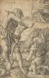 Lucas van Leyden, Lamech and Cain (Hollstein 14), Engraving, 1524, on laid, a later impression, trimmed just inside the platemark