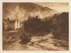 Frank Short, A Slant of Light in Polperro Harbour No.2, Mezzotint printed in brown, 1901, on wove paper