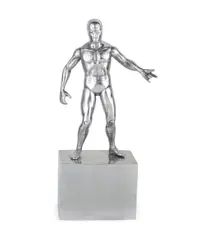 Spiderman by Clive Barker, 1999, polished aluminium, sold Dec 2024