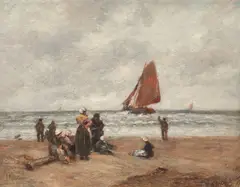 Jozef Israëls, Watching the boats leave, oil on board