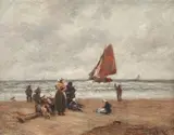 Jozef Israëls, Watching the boats leave, oil on board