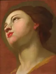 Roman School, Study of the head of a woman looking up, oil on canvas