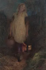 Frederic Shields, Young girl with lantern, watercolour and gouache