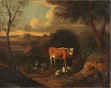 Dirck van der Bergen, Drover resting with his flock, oil on canvas