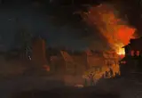 Johann Georg Trautmann, A village scene at night with a cottage on fire, oil on panel