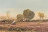Ows David Cox Senior, Ploughing in Surrey, watercolour, pen and ink over traces of pencil