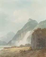John Warwick Smith, Pissevache, Valais, Switzerland, watercolour over traces of pencil