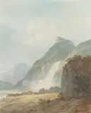 John Warwick Smith, Pissevache, Valais, Switzerland, watercolour over traces of pencil