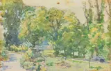 Street Scene with Church, Sailing Boats, Summer Garden, Largest 25x16cm and three others, watercolours, three signed and one unsigned by Samuel John Lamorna Birch, Ra, Rws, Rwa, 4, offered Nov 2024