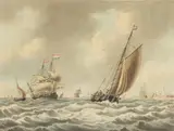 John Cleveley the Younger, Dutch vessels off the coast with a fishing smack, watercolour