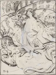 Thomas Cooper Gotch, Sketch for The Child in the World, pen and ink with gouache