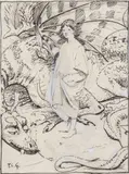 Thomas Cooper Gotch, Sketch for The Child in the World, pen and ink with gouache