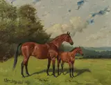 George Paice, Horse 'The Owl' and foal, oil on canvas