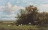 Anthonie Jacobus van Wijngaerdt, Livestock in a landscape, oil on panel