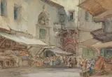Rws William Callow, Mercato Vecchio, Florence, watercolour over traces of pencil, heightened with white