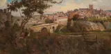 Frederick Hall, A donkey overlooking the town, oil on canvas