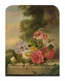 John Wainwright, Still life of flowers resting on a ledge, oil on canvas