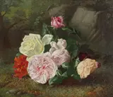 Karl Ferdinand Hürten, Still life of roses, oil on canvas