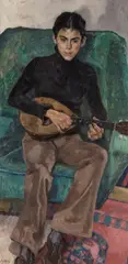 John Aubrey, Portrait of Judith playing the lute, oil on board
