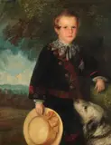 Portrait of a boy with a dog by British School, oil on canvas, sold Sep 2024