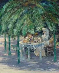 William Kennedy, Tea time in the garden, oil on canvas