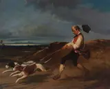 On the scent by Continental School, oil on canvas, sold Sep 2024